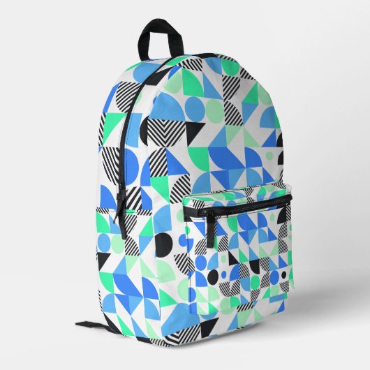 Modern Blue Mint Geometric Bedruckter Rucksack (Rückseitige Ecke links)