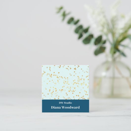 Modern Blue Mint Gold Glitzern Business Card Quadratische Visitenkarte (Stehend Vorderseite)