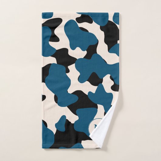Modern Blue Monogram Cow Print Badhandtuch Set (Handtuch)