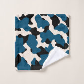 Modern Blue Monogram Cow Print Badhandtuch Set (Waschlappen)