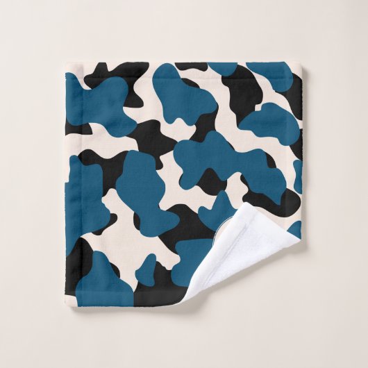 Modern Blue Monogram Cow Print Badhandtuch Set (Waschlappen)