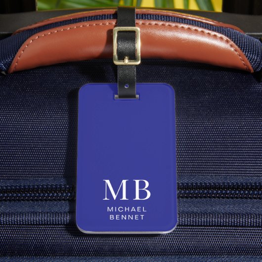 Modern Blue Monogram Gepäckanhänger (Vorderseite Insitu 2)
