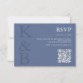 Modern Blue Monogram Minimalist Wedding RSVP Karte (Vorderseite)