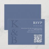 Modern Blue Monogram Minimalist Wedding RSVP Karte (Vorne/Hinten)