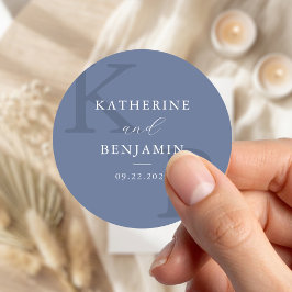 Modern Blue Monogram Minimalist Wedding Runder Aufkleber