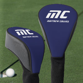 Modern Blue Monogram Minimalistisch White Name Ein Golf Headcover