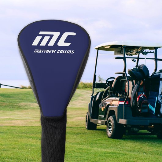 Modern Blue Monogram Minimalistisch White Name Ein Golf Headcover