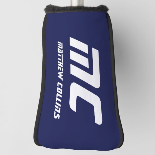 Modern Blue Monogram Minimalistisch White Name Ein Golf Headcover (Rotieren 90)