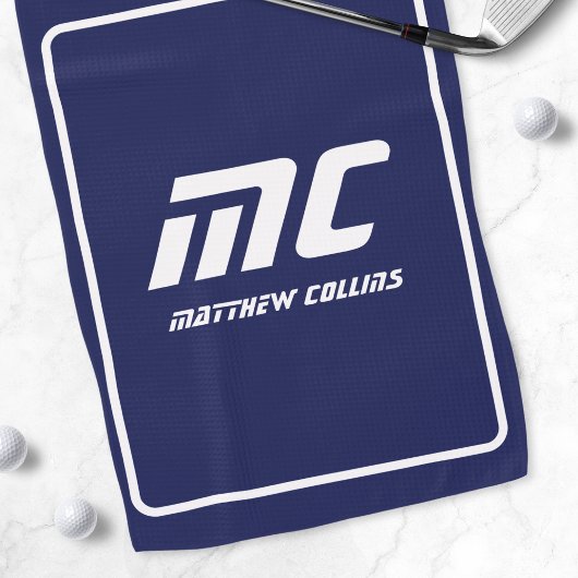 Modern Blue Monogram Minimalistisch White Name Ein Golfhandtuch