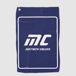 Modern Blue Monogram Minimalistisch White Name Ein Golfhandtuch