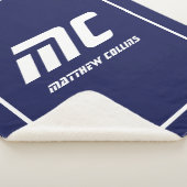 Modern Blue Monogram Minimalistisch White Name Ein Sherpadecke (3/4)