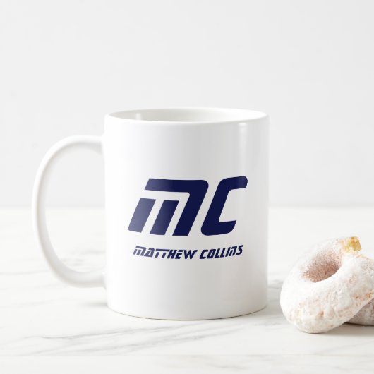 Modern Blue Monogram Name Bold Simple Für Ihn Kaffeetasse (Mit Donut)