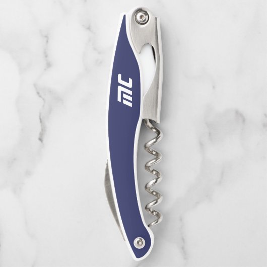 Modern Blue Monogram Name Bold Simple Für Ihn Kellnermesser (Rückseite)