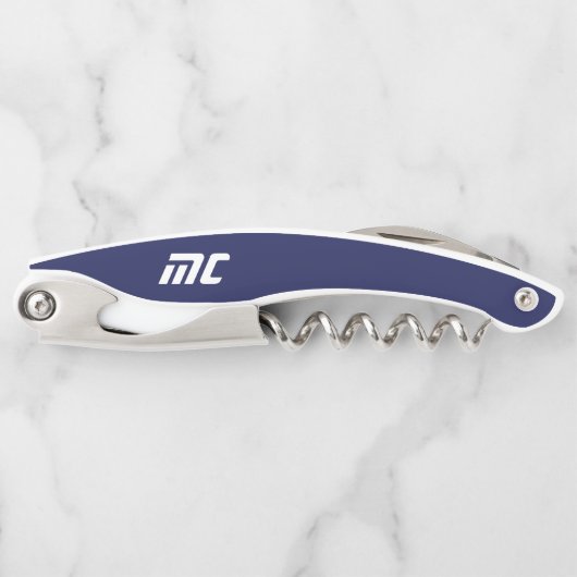 Modern Blue Monogram Name Bold Simple Für Ihn Kellnermesser (Vorderseite)