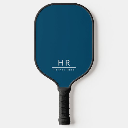 Modern Blue Monogram Name + Initial Pickleball Schläger (Vorderseite)