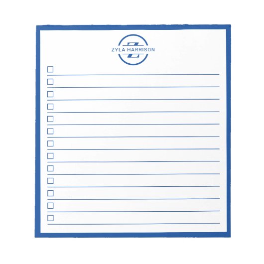 Modern Blue Monogram Name To Do List 5.5" x 6" Notizblock (Vorderseite)