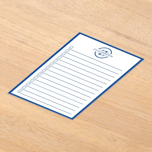 Modern Blue Monogram Name To Do List Acryleinladungen (Ablage )