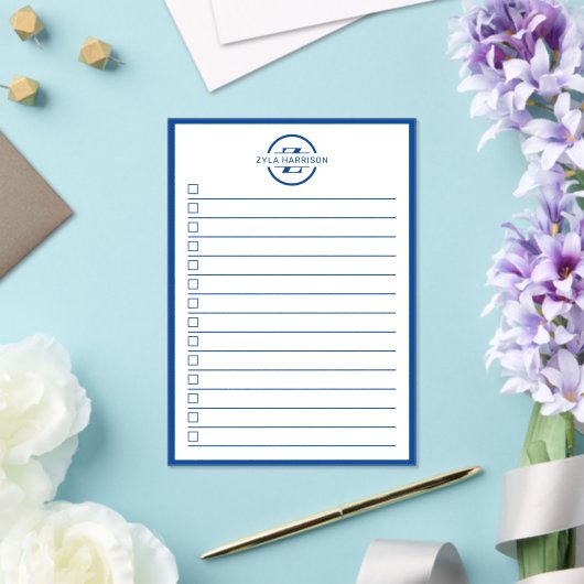 Modern Blue Monogram Name To Do List Acryleinladungen (In Situ (Hochzeit))