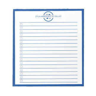 Modern Blue Monogram Name To Do List Notizblock