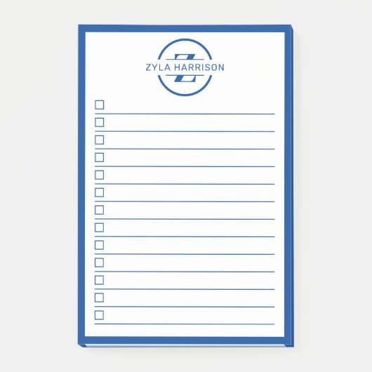 Modern Blue Monogram Name To Do List Post-it Klebezettel (Vorderseite)