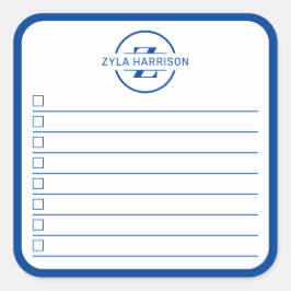 Modern Blue Monogram Name To Do List Quadratischer Aufkleber