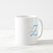 Modern Blue Monogram & Script Name Personalized  Kaffeetasse (VorderseiteRechts)