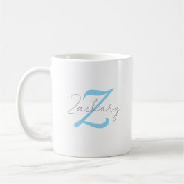 Modern Blue Monogram & Script Name Personalized  Kaffeetasse