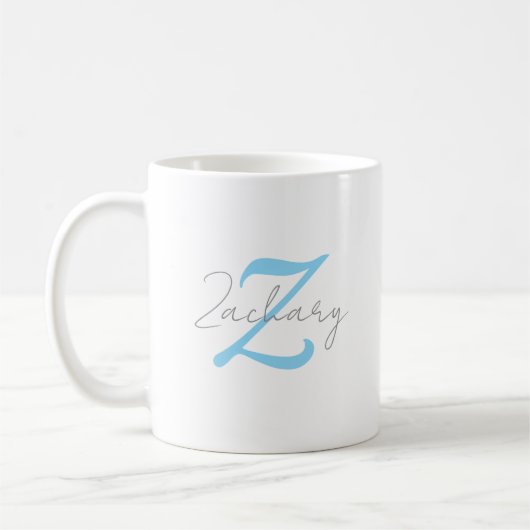 Modern Blue Monogram & Script Name Personalized  Kaffeetasse (Links)