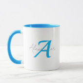 Modern Blue Monogram & Script Name Personalized  Tasse (Links)