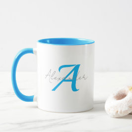 Modern Blue Monogram & Script Name Personalized  Tasse