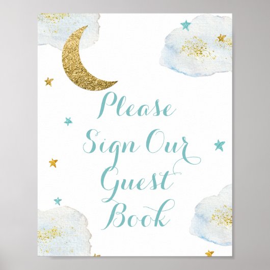 Modern Blue Moon Bitte unterschreiben Sie unser Gä Poster (Vorne)