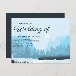 Modern Blue Mountain Watercolor Save the Date Card Begleitkarte