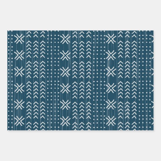 Modern Blue Mud Tuch Afrikanisches Muster Geschenkpapier Set (Vorderseite 3)