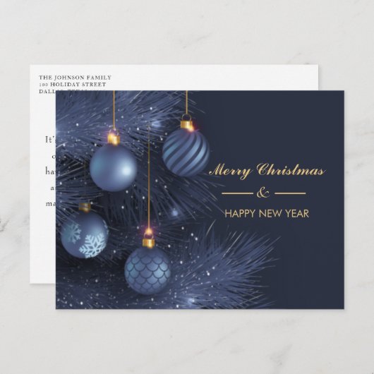 Modern Blue Navy frohe Weihnachten Glück Neues Jah Postkarte (Vorne/Hinten)