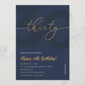 Modern Blue Navy & Gold 30th Birthday Invitation Einladung (Vorderseite)