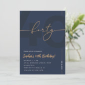 Modern Blue Navy & Gold 40th Birthday Invitation Einladung (Stehend Vorderseite)
