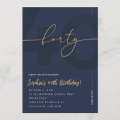 Modern Blue Navy & Gold 40th Birthday Invitation Einladung (Vorderseite)