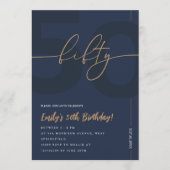 Modern Blue Navy & Gold 50th Birthday Invitation Einladung (Vorderseite)