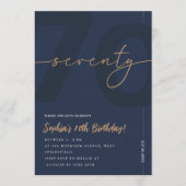 Modern Blue Navy & Gold 70th Birthday Invitation Einladung (Vorderseite)