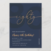 Modern Blue Navy & Gold 80th Birthday Invitation Einladung (Vorderseite)