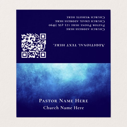 Modern Blue Nebula Custom Text QR Code Pastor Visitenkarten (Außenseite Aufgefaltet)