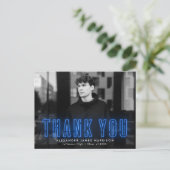 Modern Blue Neon Foto Abschluss Vielen Dank Postkarte (Stehend Vorderseite)