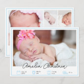 Modern Blue Newborn Baby Photo Collage Birth Ankündigung (Vorne/Hinten)