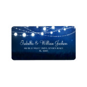 Modern Blue Night String Lights Wedding Address Adressaufkleber (Vorne)