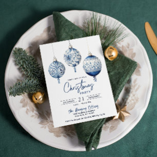 Modern Blue Nordic Style Ornamente Weihnachts-Part Einladung