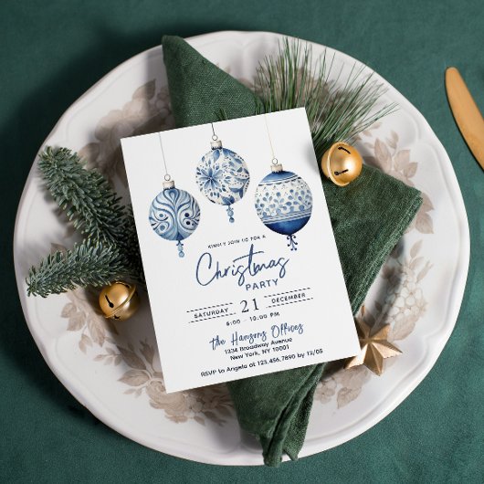 Modern Blue Nordic Style Ornamente Weihnachts-Part Einladung