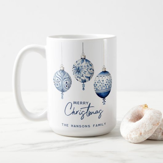 Modern Blue Nordic Style Ornaments Frohe Weihnacht Kaffeetasse (Mit Donut)