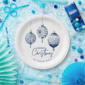 Modern Blue Nordic Style Ornaments Frohe Weihnacht Pappteller (Party)