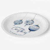 Modern Blue Nordic Style Ornaments Frohe Weihnacht Pappteller (Schrägansicht)