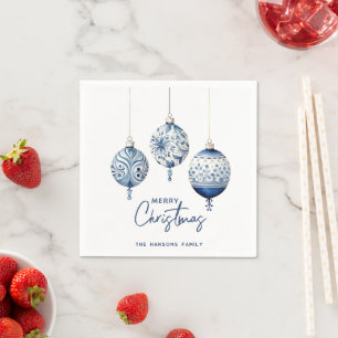 Modern Blue Nordic Style Ornaments Frohe Weihnacht Serviette